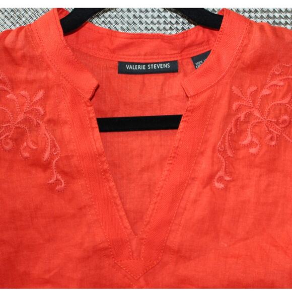 VALERIE STEVENS NWOT 100% Linen Orange Tone on Tone Floral Embroider Tunic Top M - Picture 2 of 6